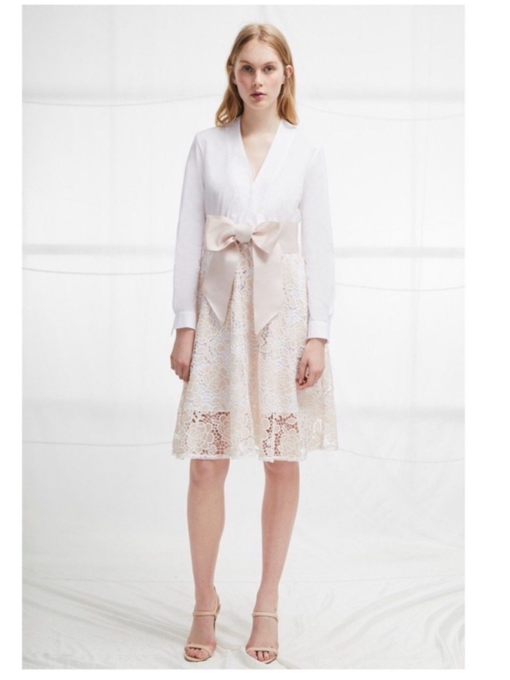 French Connection Chaina Long Sleeve Belted Lace Dress size 6